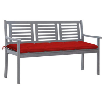 vidaXL 3-Seater Patio Bench with Cushion Outdoor Furniture Gray Eucalyptus Wood