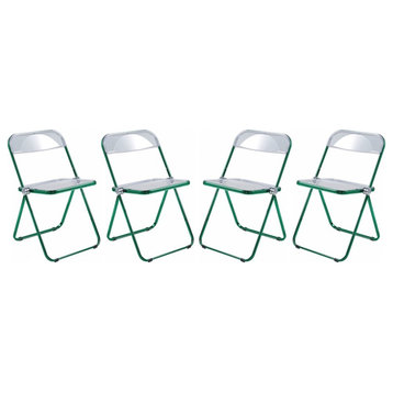 LeisureMod Lawrence Acrylic Folding Chair With Green Metal Frame Set of 4