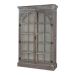 ELK Lighting - ELK Home 605007WG-1 Manor Arched Door Display Cabinet - Waterfront Gray Stain with White Wash finish exterior. Manor Griege interior. Surface bolt hardware
