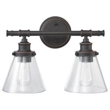 Parker 2-Light Oil Rubbed Bronze Vanity Light With Clear Glass Shades