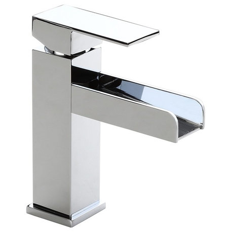 Modern Single Handle One Hole Waterfall Bathroom Sink Faucet Solid Brass, Chrome