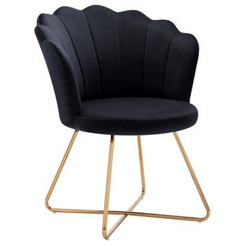 Seashell Channel-Tufted Velvet Barrel Chair, Black