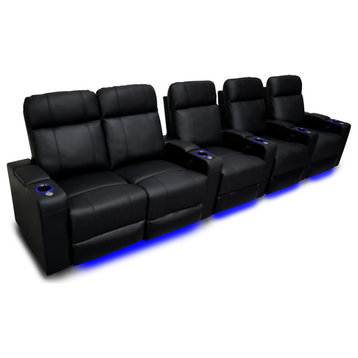 Valencia Piacenza Top Grain Leather Home Theater Seating Black, Row of 5 Loveseat Left