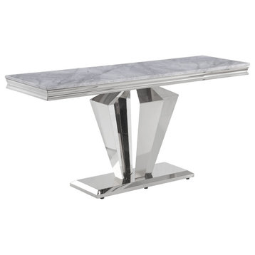 Chihiro Grey Rectangular Stone Console Table, Silver