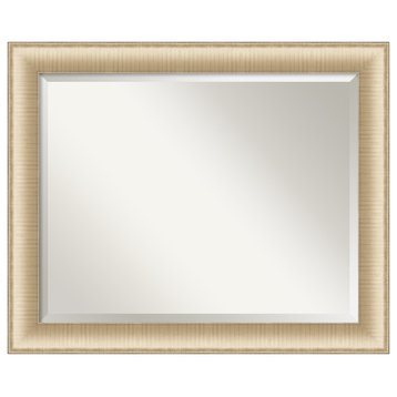 Elegant Brushed Honey Beveled Bathroom Wall Mirror - 32.75 x 26.75 in.