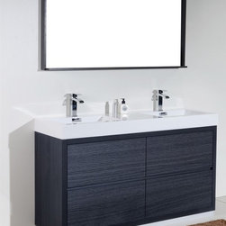 60 inch Double Sink Gray Oak Finish Free Standing Modern Bathroom Vanity - Bathroom Vanities And Sink Consoles