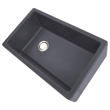 33"x 20" Granite Composite Farmhouse Sink With Side Set Drain, Titanium
