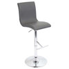 Spago Contemporary Adjustable Barstool With Swivel in Gray Faux Leather