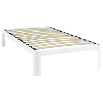 Modern Contemporary Urban Twin Size Platform Bed Frame, White, Metal Steel