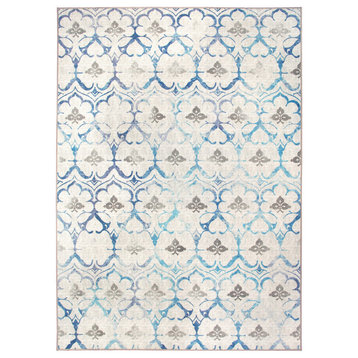 My Magic Carpet Leilani Damask Blue Rug, 5'x7'