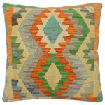 Bareens Designer Rugs - Tribal Turkish Azzopard Hand Woven Kilim Pillow - Embellish your home with this timeless casual chic handmade Southwestern Kilim throw pillow covers made with wool and cotton. Constructed on a loom by Nomad Turkman people with hand spun wool and Natural Vegetable dyes these beautiful Kilim pillow covers are known for their beautiful repetitive geometrical, naturalistic floral and traditional patterns yet still giving it a moden look. Masterfully artisan-crafted on traditional Kilim looms with a contemporary fashion palette producing bold intricate sharp patterns making them a standout piece in any decor.