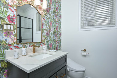 Small Ensuite with Bold Wallpaper