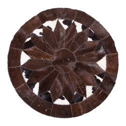 Authentic Cowhide Patchwork Area Rug Round Hair-on-Hide Brown Black White, 5'11" - Area Rugs