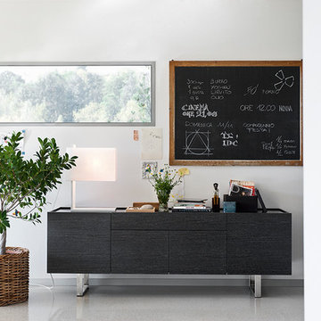 Horizon Sideboard - 2 Door - Graphite Frame - Glass Top - Chromed Metal Base