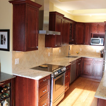 Transitional Cherry wood kitchen in Boston