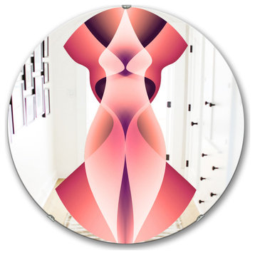 Designart Pink Geo Iii Midcentury Round Wall Mirror, 32x32
