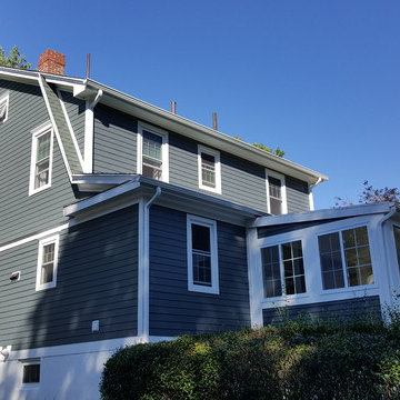 6 1/4" HardiePlank Cedarmill Evening Blue, Accent Shingle, Arctic White Trim