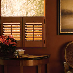 Heritance&reg; hardwood shutters opened - Window Treatments