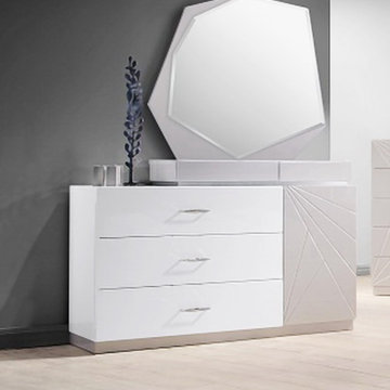 Florence White/Taupe Lacquer Dresser with Mirror