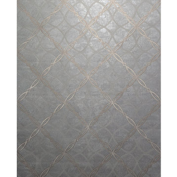 Light Gray gold metallic diamond trellis faux concrete textured modern Wallpaper, Roll 42 Inc X 33 Ft