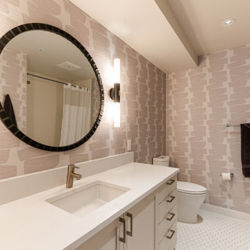Contemporary Guest Bathroom with Designer Wallcovering