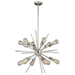 Vaxcel - Vaxcel - Estelle 12-Light Pendant in Mid-Century Modern and Sputnik Style 27.5 - Collection: Estelle, Material: Steel, Finish Color: Polished Nickel, Width: 30", Height: 4.5", Depth: 3.5", Chain Length: 57", Lamping Type: Incandescent, Number Of Bulbs: 12, Wattage: 60 Watts, Dimmable: Yes, Moisture Rating: Dry Rated, Desc: Mid-century meets modern with this timeless and uniquely artistic sputnik pendant from the Estelle collection. It features twelve exposed bulbs, adding elegance and drama to your dining room, living room, foyer, kitchen, or bedroom. Available in natural brass and polished nickel finish that complements just about any decor. Combine that with a vintage Edison style filament bulb to complete the look.   Assembly Required: Yes / Back Plate Height: 4.50 / Back Plate Width: 4.50 / Canopy Diameter: 5 / Sloped Ceiling Adaptable: Yes / Rod Length(s): 4 x 12", 1 x 6", 1 x 3" / Bulb Shape: A19 / Dimmable: Yes. ,-Estelle 12-Light Pendant in Mid-Century Modern and Sputnik Style 27.5 Inches Tall and 27.5 Inches Wide-Polished Nickel F-Sputnik-P0196