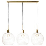 Harp and Finial - Luca Brass Pendant Small Brass Metal Clear Glass Globes - The Luca brass pendant is a marvelous understated transitional island pendant with an ensemble of small clear glass globes. Each globe houses a single filament style bulb and is suspended using a brass metal cap piece. With its touch of vintage industrial flavor, it's the perfect way to give life to loft countertops, kitchen islands, bars, and more.