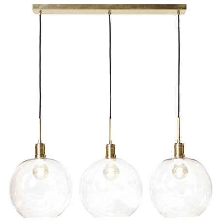 Luca Brass Pendant Small Brass Metal Clear Glass Globes