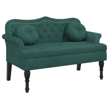 vidaXL Bench with Cushions Seating for Bedroom Living Room Dark Green Velvet