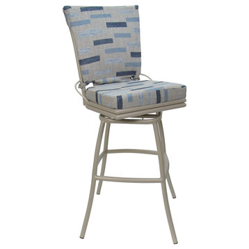 Outdoor Patio Bar Stool Ofir Without Arms, Block Weave Blue Beige - Beige, 30"