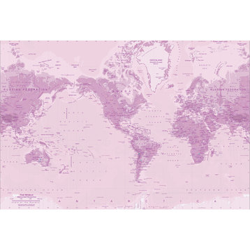 Rose World Map Wall Mural, Peel and Stick, 1-Panel, 53"x36"