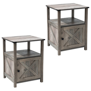 Modern MDF Nightstand Farmhouse End Table for Bedroom Brown, Oak