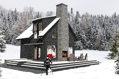 Inspiration for a small transitional black two-story wood exterior home remodel in Boston with a metal roof