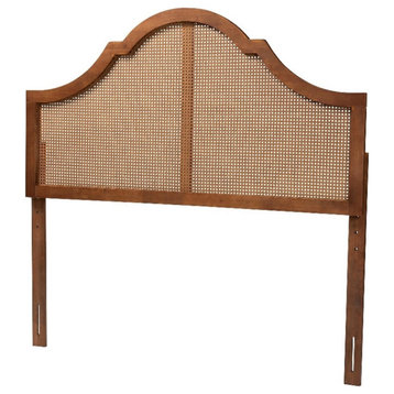 Pemberly Row Ash Walnut Finished Wood Queen Size Headboard with Rattan
