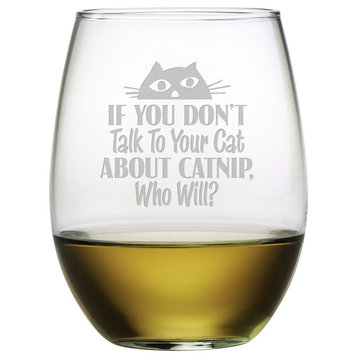 "Talk To Your Cat" Stemless Wine Glasses, Set of 4