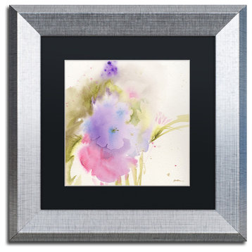 Sheila Golden 'Purple Blooming' Framed Art, Silver Frame, 11"x11", Black Matte