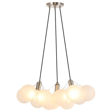 24" 3-Light Glam Frosted Glass Orb LED Chandelier, White/Brushed Nickel