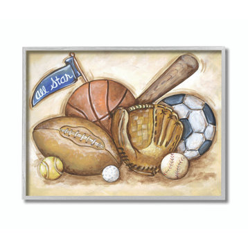 Stupell Industries All Star Multi Sport On Brown Background, 16 x 20