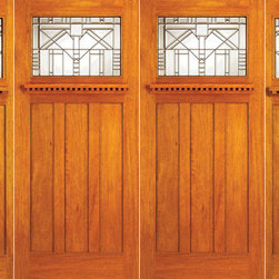 Mahogany Craftsman Style Prehung Double Door and Two Sidelites - Front Doors