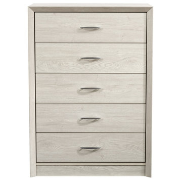 CorLiving Newport 5 Drawer Tall Dresser, White Washed Oak