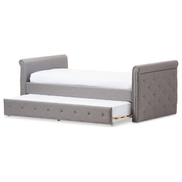 Swamson Fabric Tufted Twin Size Daybed With Roll-Out Trundle, Gray