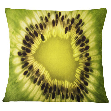 Green Kiwi Seeds And Inside Pattern Contemporary Throw Pillow, 18"x18"