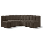 Meridian Furniture - Arc Boucle Fabric Upholstered 4-Pc. L-Shaped Modular Sectional, Brown - Give your living room or den the perfect blend of style and versatility with this Arc boucle fabric curved modular Sectional. Part of the Arc modular furniture collection, this Sectional comes upholstered in rich brown boucle fabric and features deep channel tufting that adds a touch of luxury while enhancing comfort and support. A seamless combination of form and function, this chair can be used with other Arc pieces to create a myriad of configurations in your well-curated room.