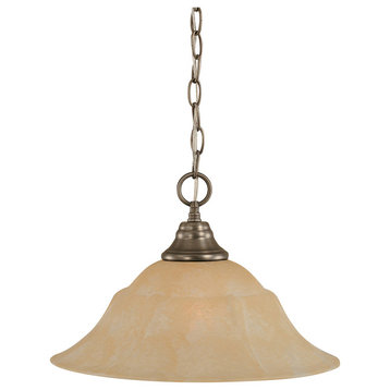 Chain Hung Pendant In Brushed Nickel, 16" Amber Marble Glass
