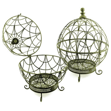Set of 2 Iron Globe Plant Stands, Antique Green