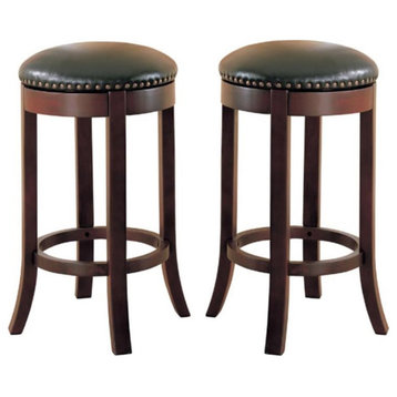 Home Square 29" Faux Leather Swivel Bar Stool in Dark Brown and Black - Set of 2