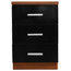 Torino 3-Drawer Bedside Table, Black and Walnut