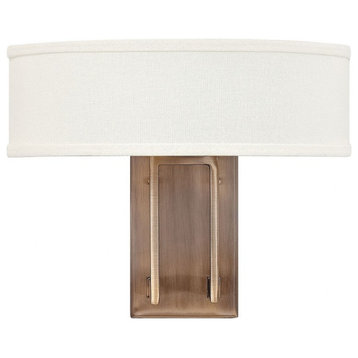 2 Light Mid-Century Modern Metal Wall Sconce Off-White Fabric Shade-12 Inches H