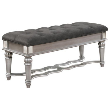 Gray Velvet Bedside Wood Bench with Tufted Seats