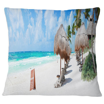 Caribbean Coast in Tulum Mexico Modern Seascape Throw Pillow, 16"x16"